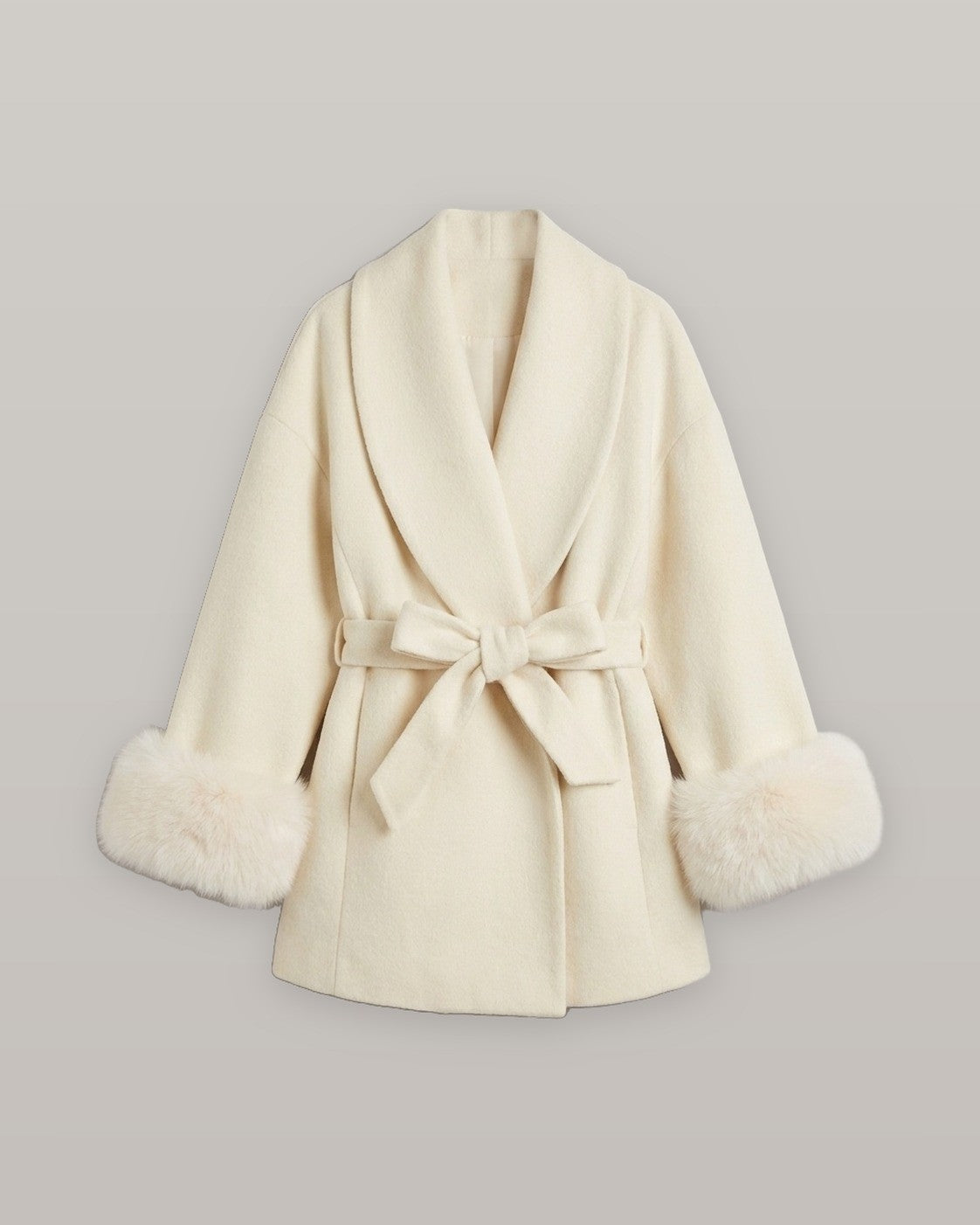 Belted Wrap Coat with Faux Fur Cuffs