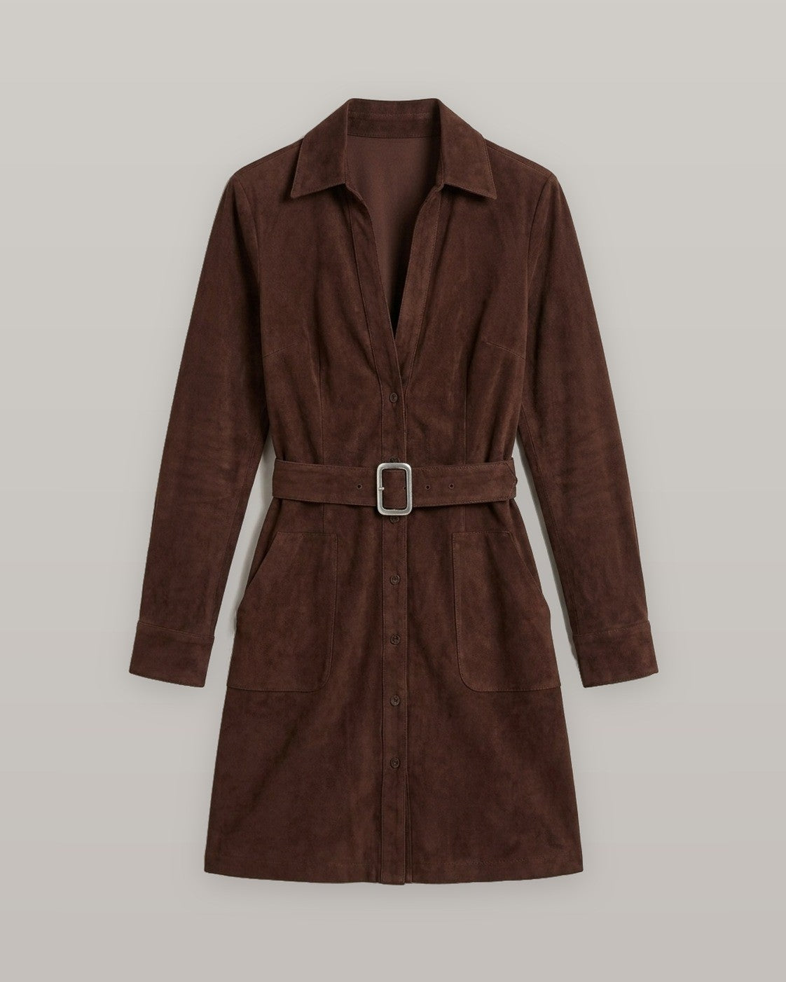 Belted Faux Suede Shirt Dress
