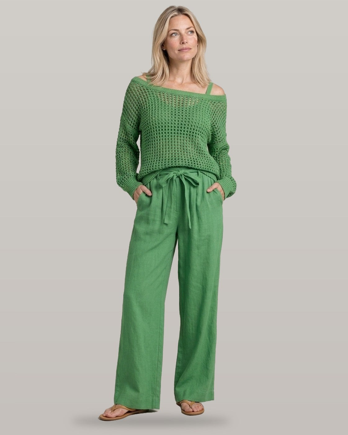 Open-Knit Off-Shoulder Two-Piece Set