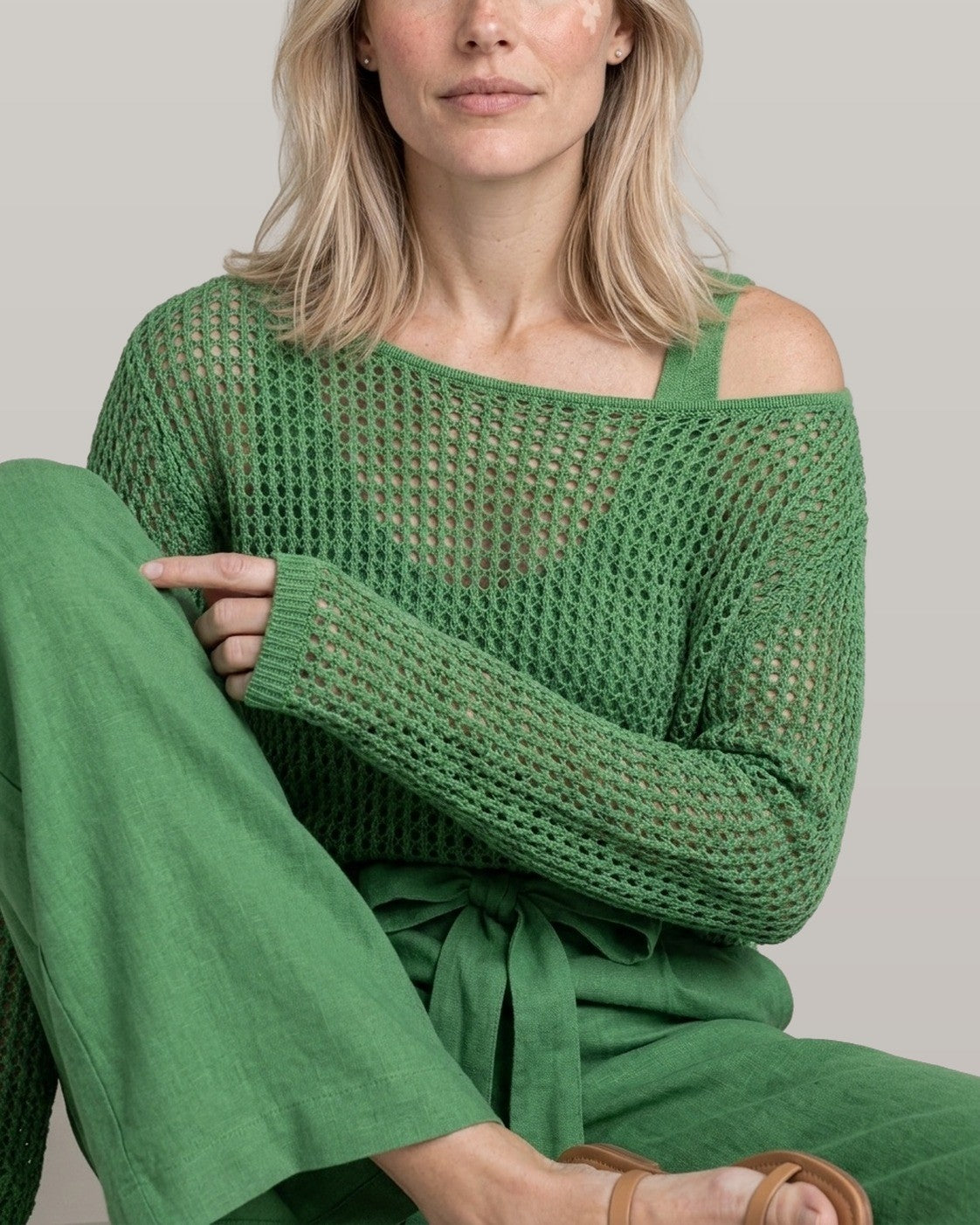 Open-Knit Off-Shoulder Two-Piece Set