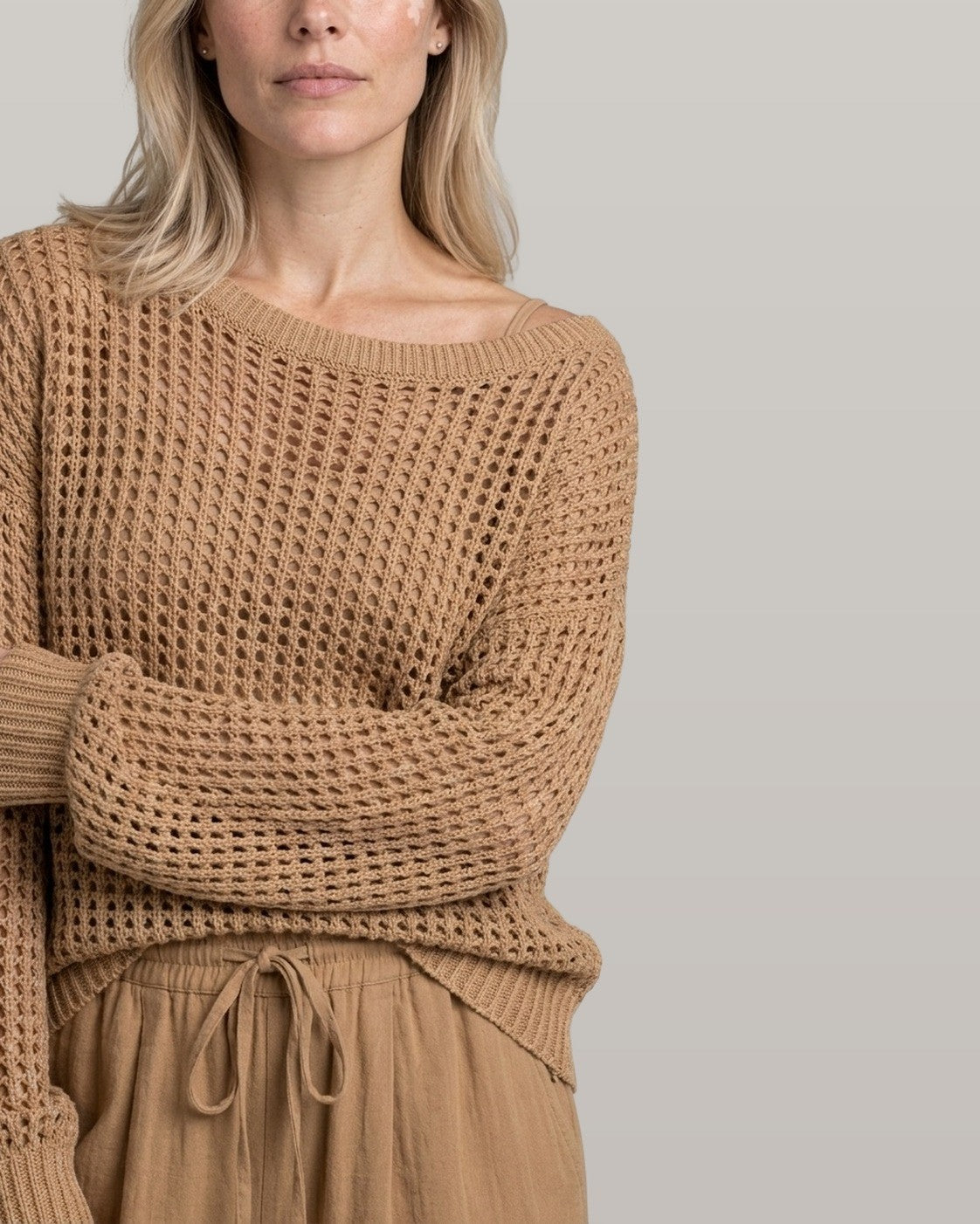 Open-Knit Off-Shoulder Two-Piece Set
