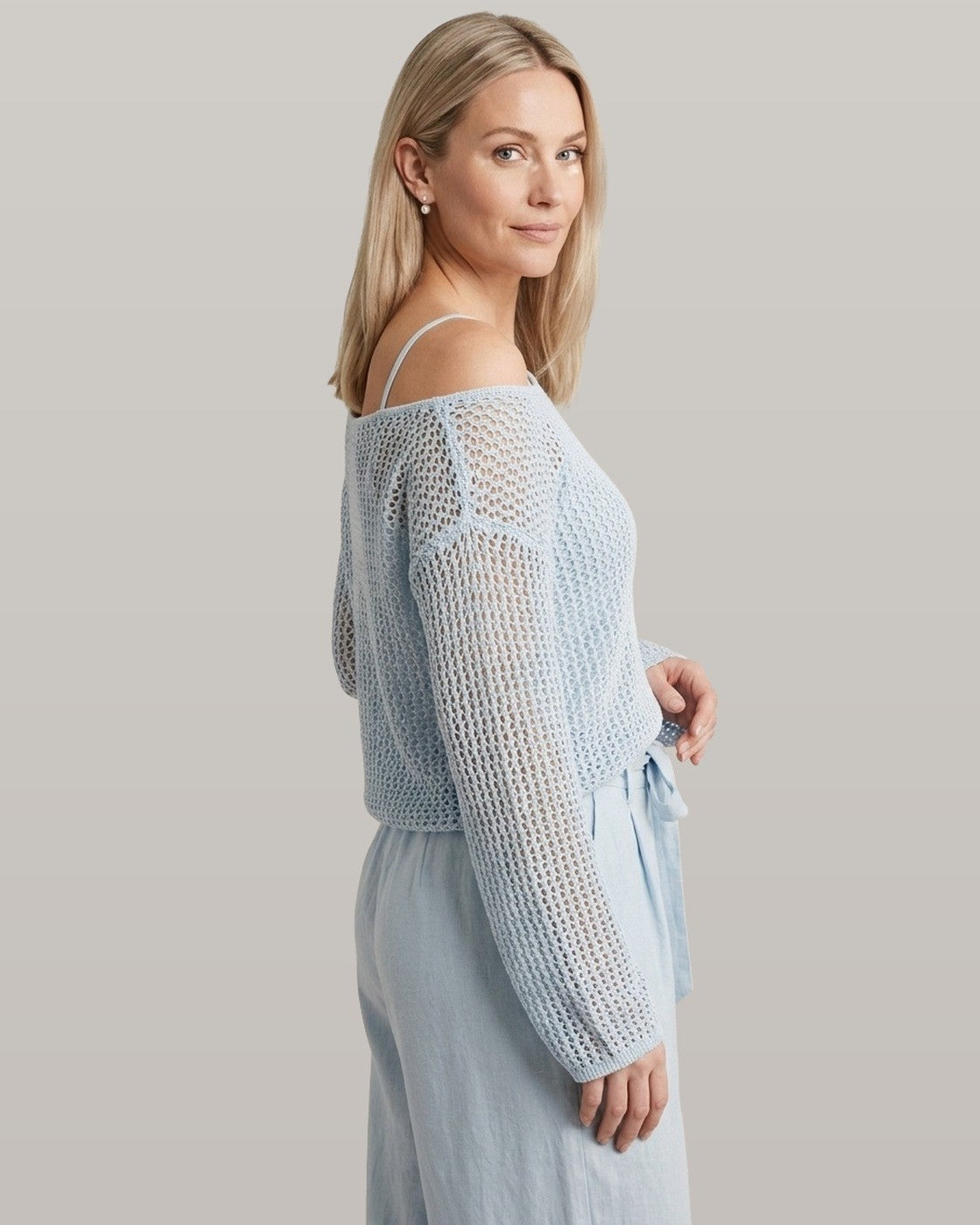 Open-Knit Off-Shoulder Two-Piece Set