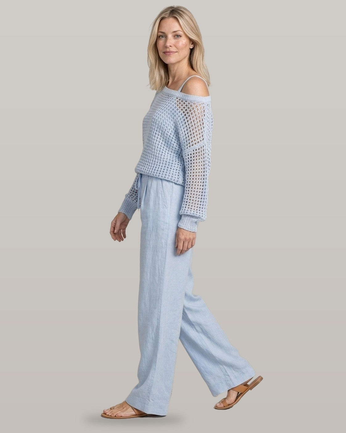 Open-Knit Off-Shoulder Two-Piece Set