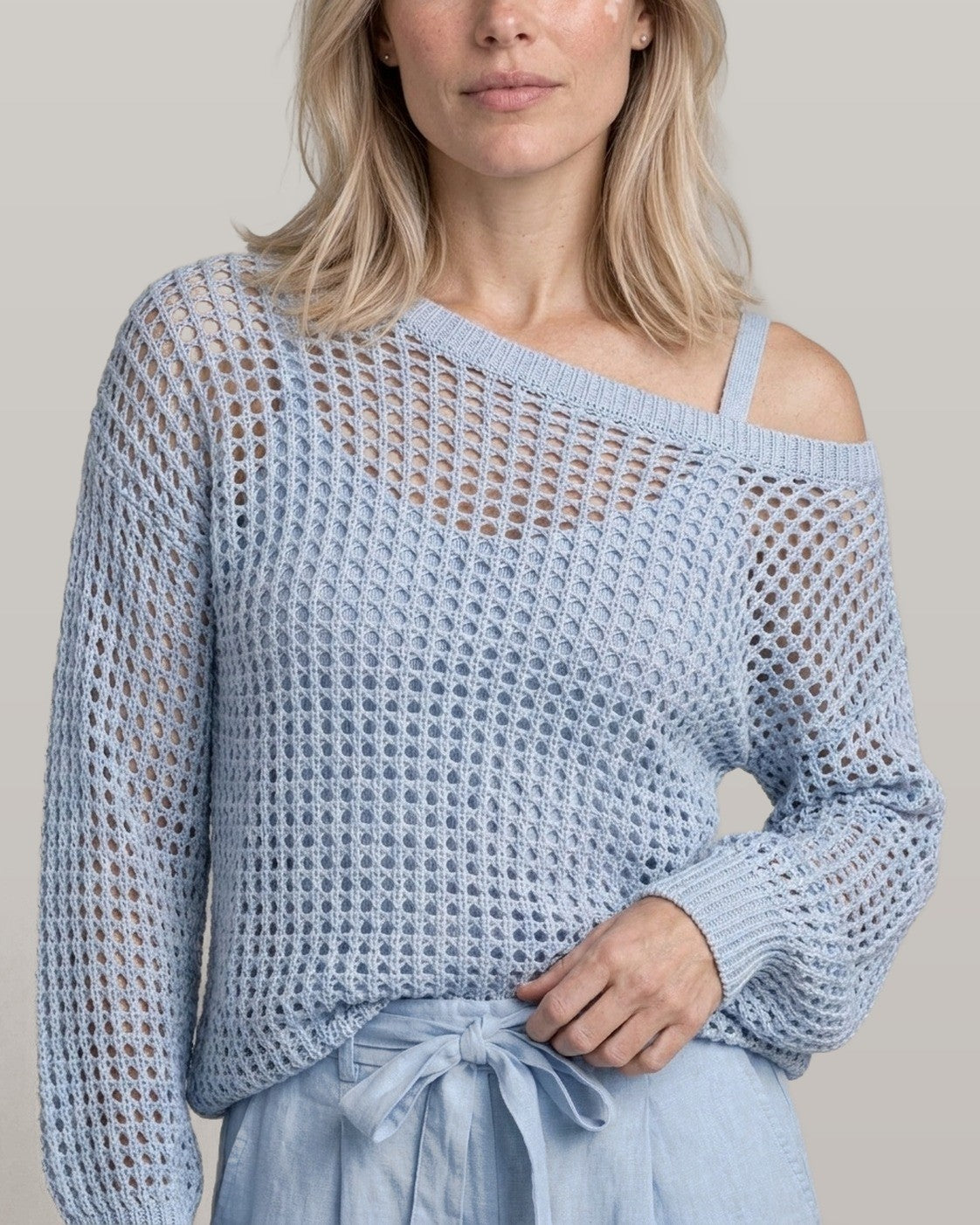 Open-Knit Off-Shoulder Two-Piece Set