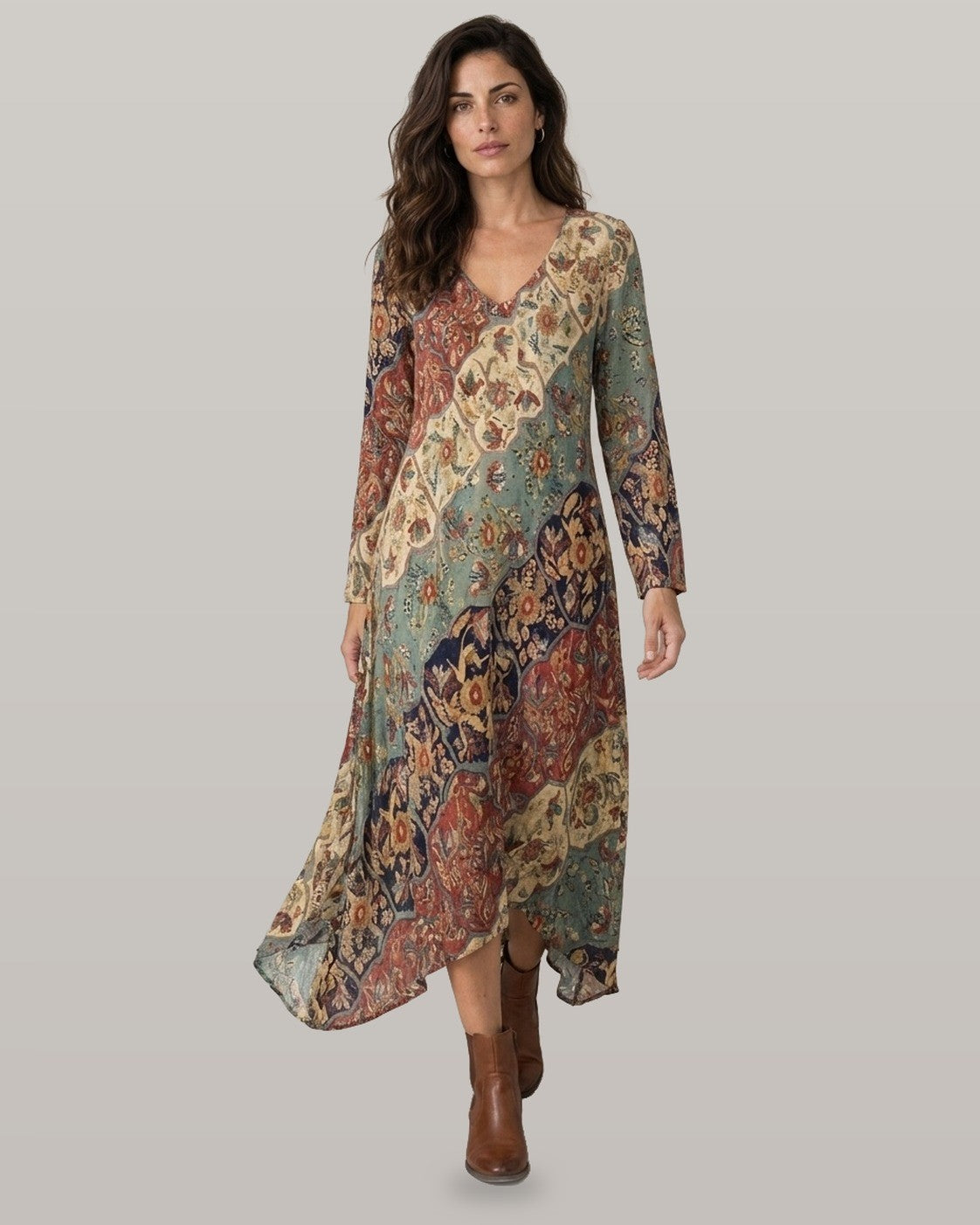 Lydia Flowy Patchwork Print Maxi Dress