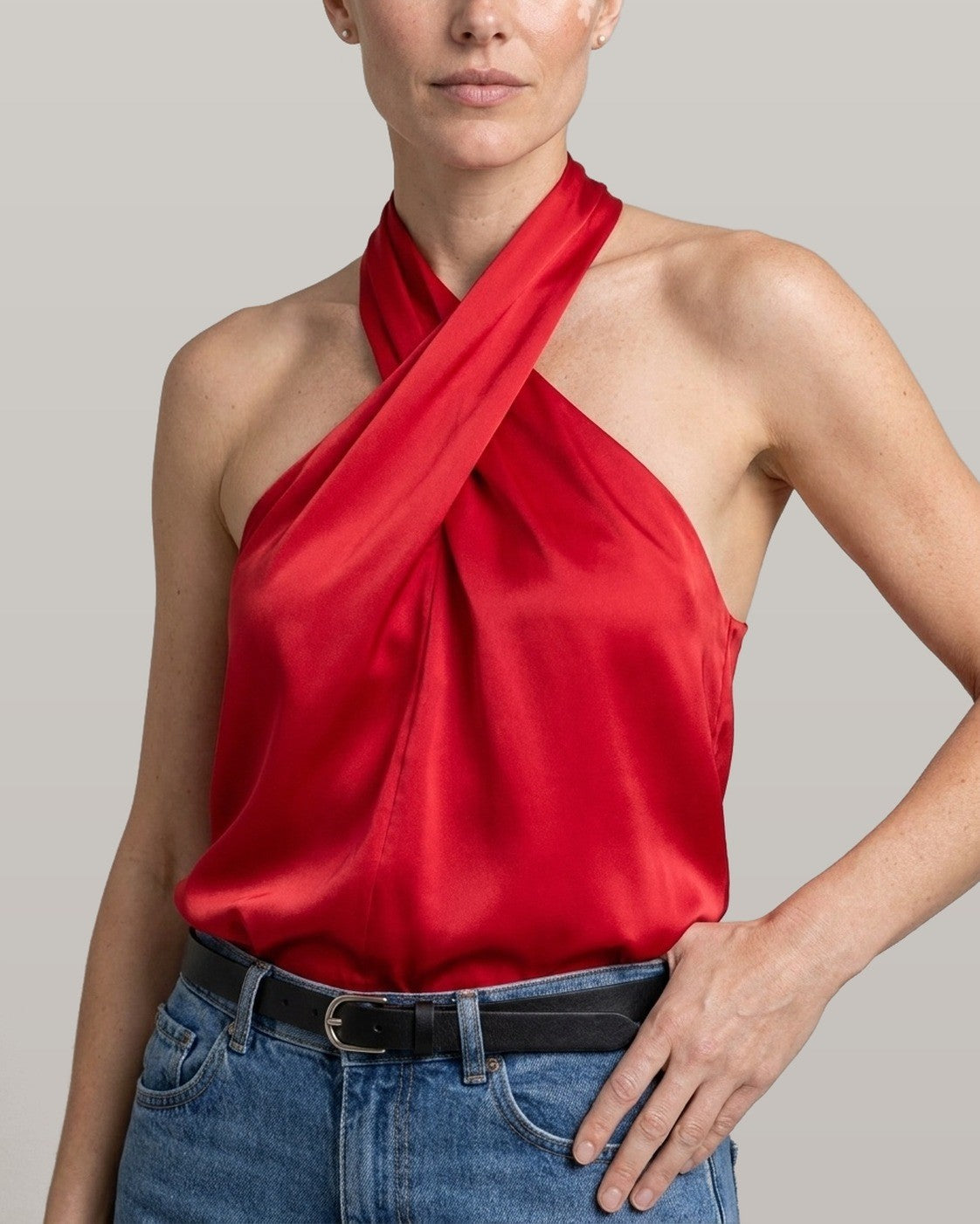 Satin Crossover Halter Top