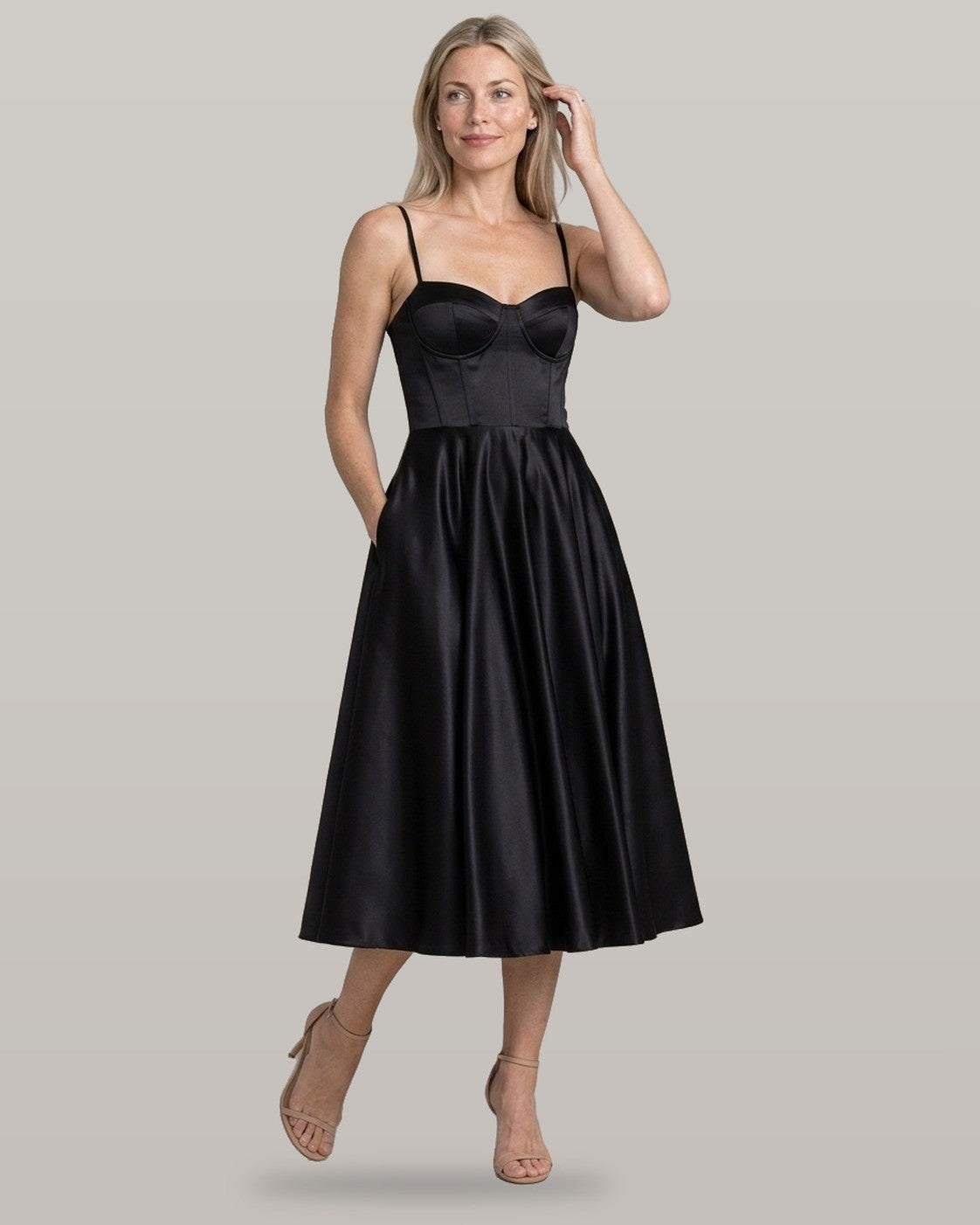 Selene Satin Corset Midi Dress