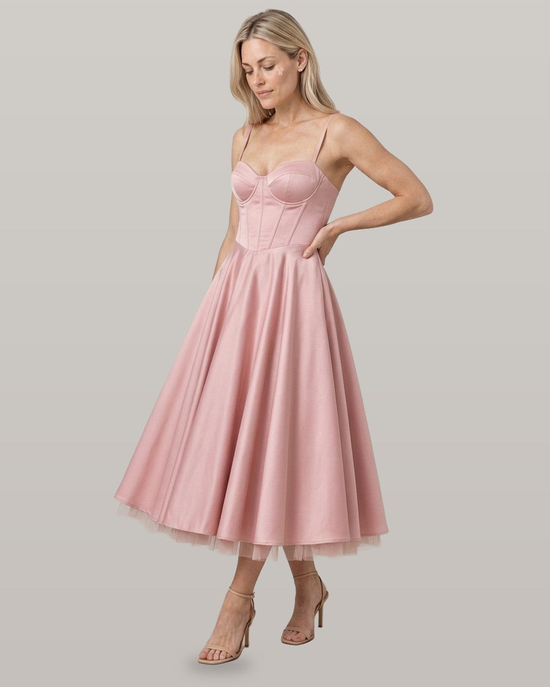 Selene Satin Corset Midi Dress