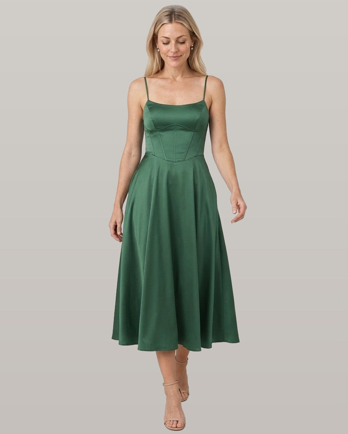 Selene Satin Corset Midi Dress
