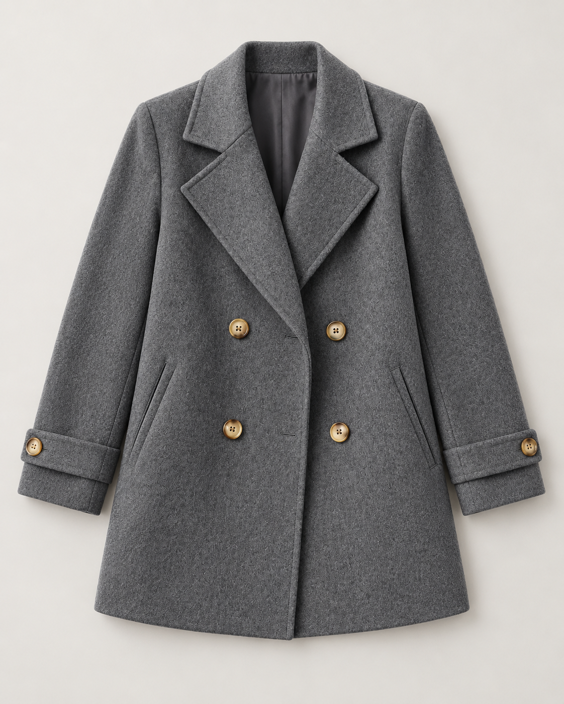Tiara double-breasted coat in gray, flat lay
