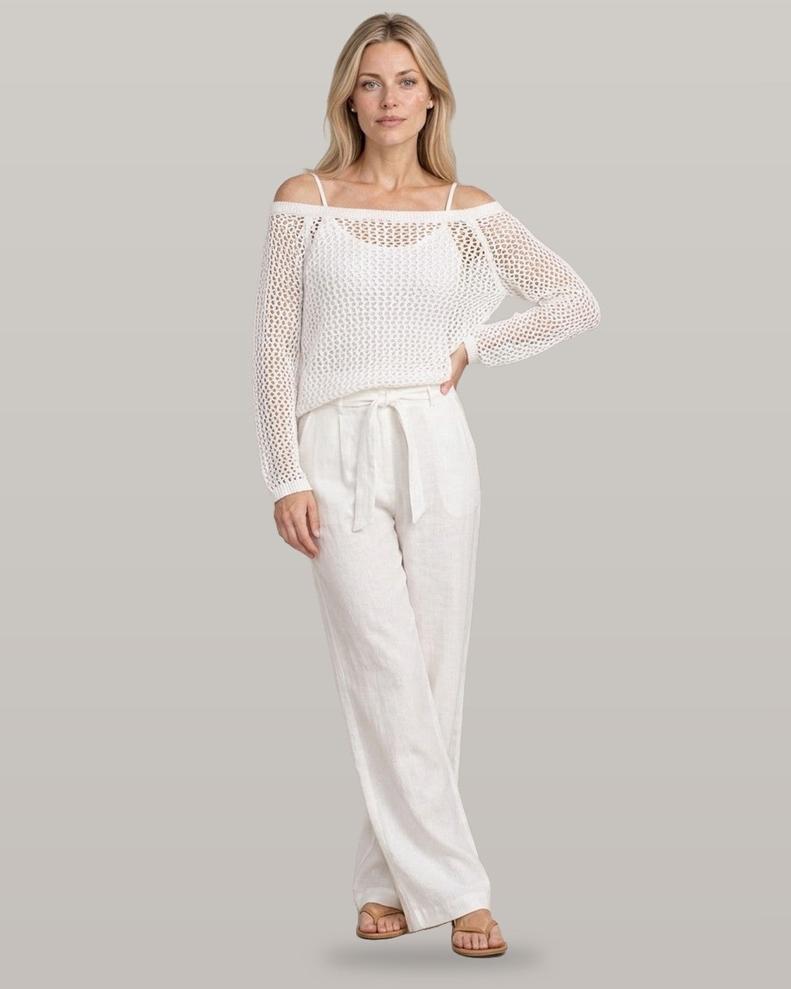 Open-Knit Off-Shoulder Two-Piece Set