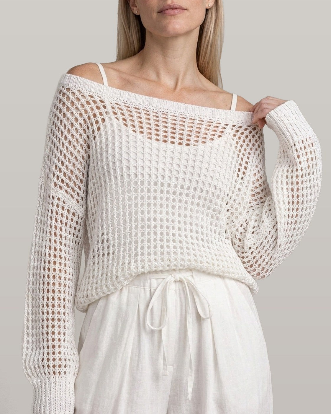 Open-Knit Off-Shoulder Two-Piece Set