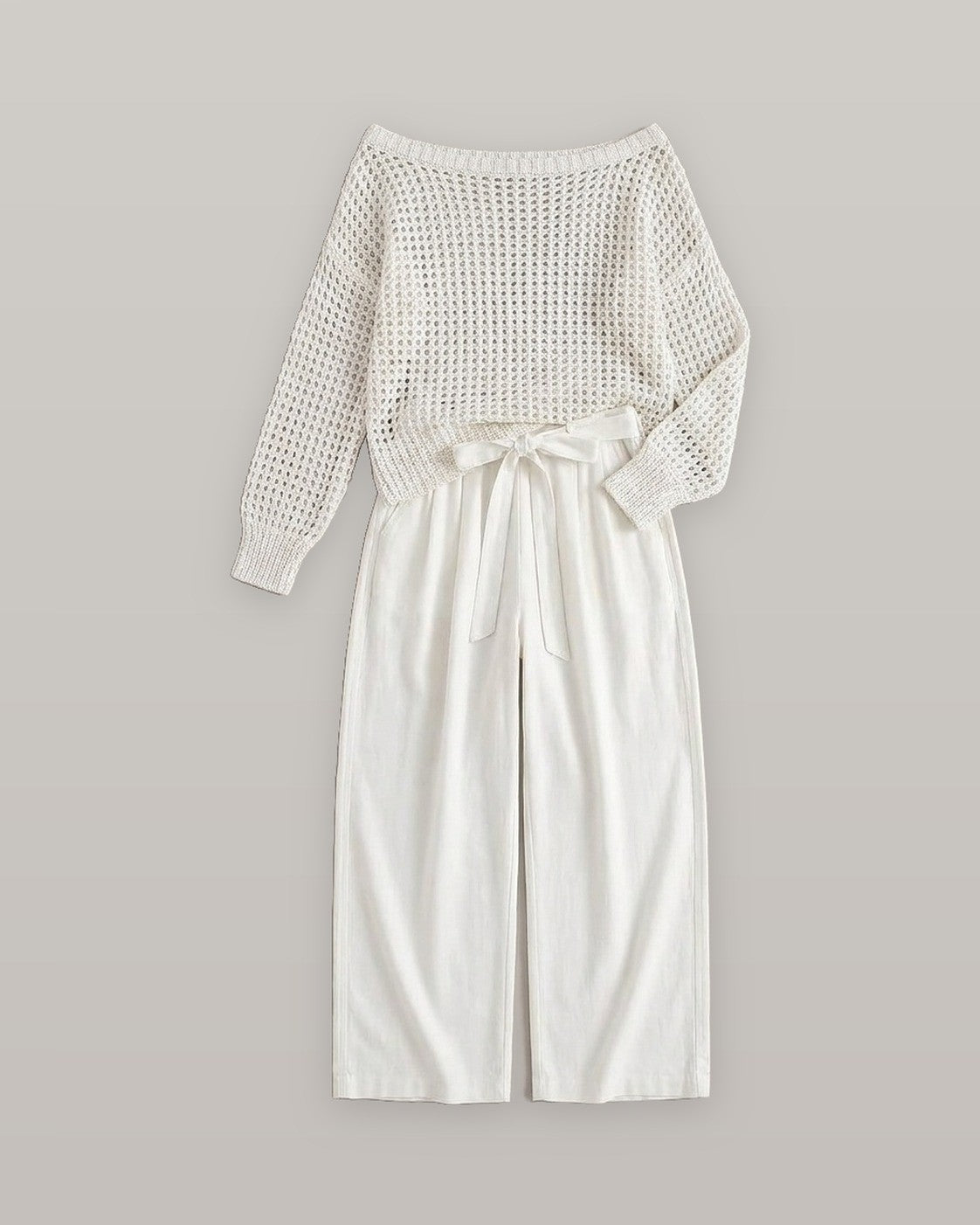 Open-Knit Off-Shoulder Two-Piece Set