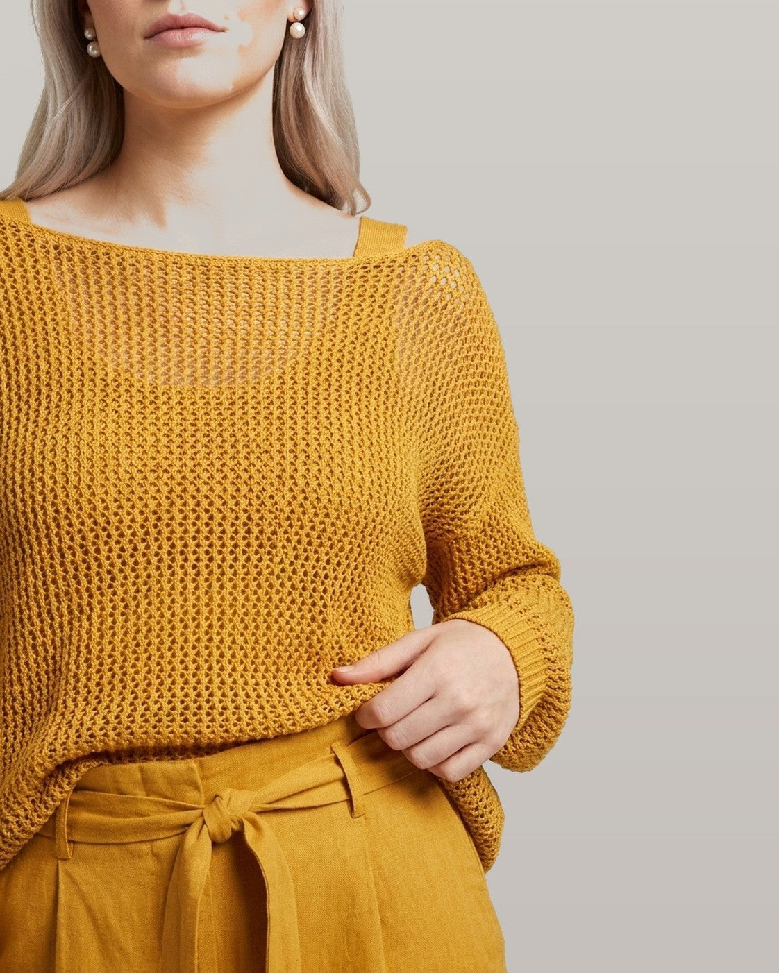 Open-Knit Off-Shoulder Two-Piece Set
